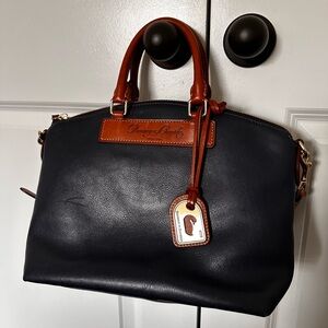 Dooney & Bourke Navy and Tan Leather Satchel
